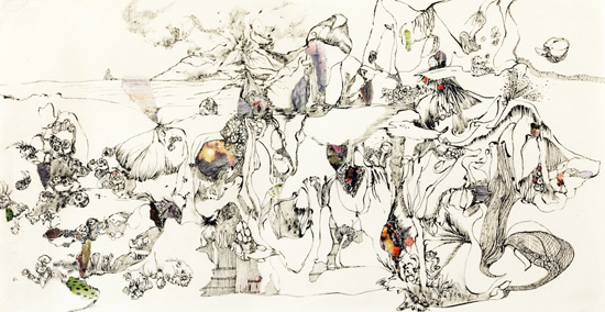 Volcano Barnacles 48x75cm Ink and collage on paper 2013.jpg